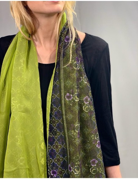 Echarpe  double face en laine et soie anis Katy