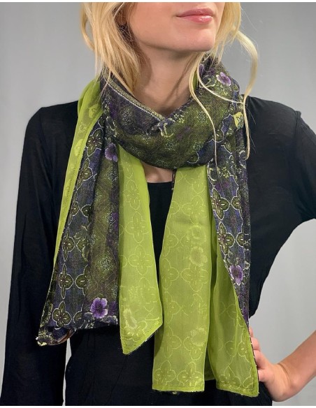 Echarpe  double face en laine et soie anis Katy