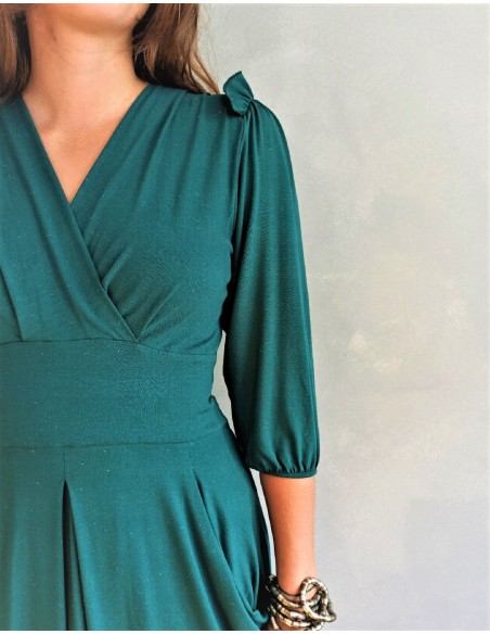Robe drapée manches 3/4 en jersey bleu Giulietta
