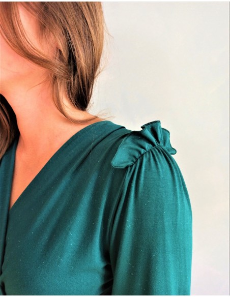 Robe drapée manches 3/4 en jersey bleu Giulietta