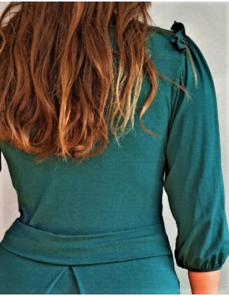 Robe drapée manches 3/4 en jersey bleu Giulietta