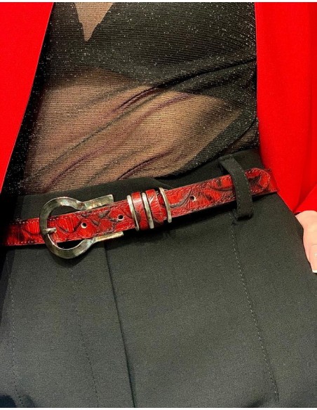 Ceinture en cuir imprimé croco Bella