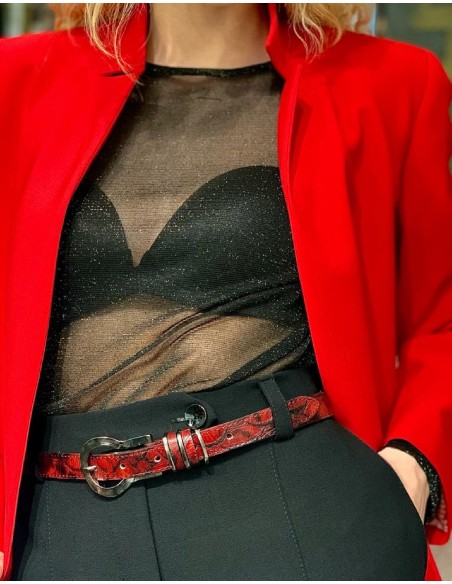 Ceinture en cuir imprimé croco Bella