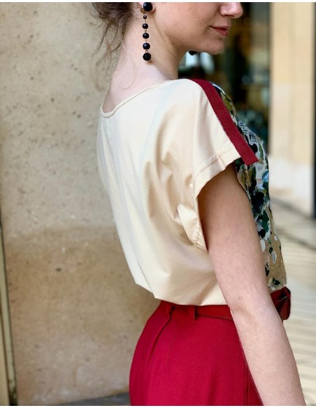 Haut en jersey imprimé manches courtes col bateau Emma