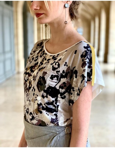 Haut en jersey imprimé manches courtes col bateau Emma