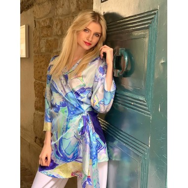 Chemise longue cache-cœur en soie...