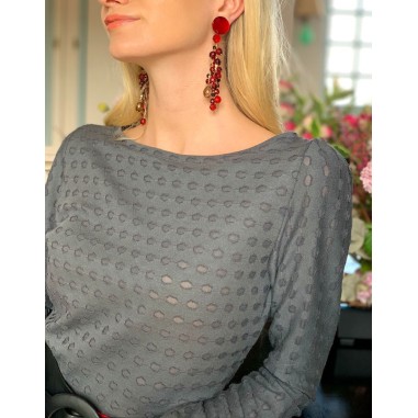 Haut en coton et viscose gris ou... Haut en coton et viscose gris ou...