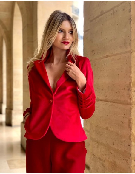Veste courte en velours rouge Arisa