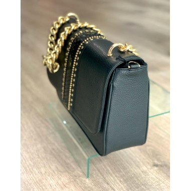 Small black leather bag with rivets...