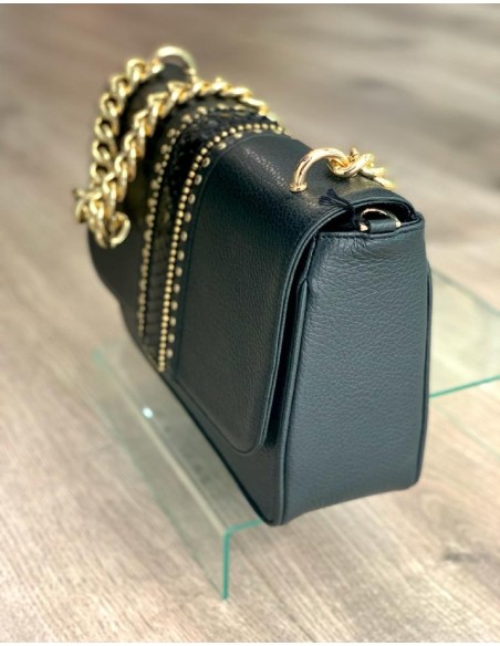 Small black leather bag with rivets Flaminia