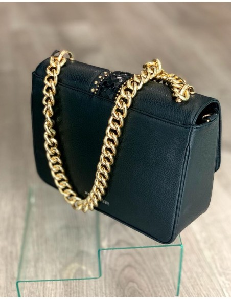 Small black leather bag with rivets Flaminia