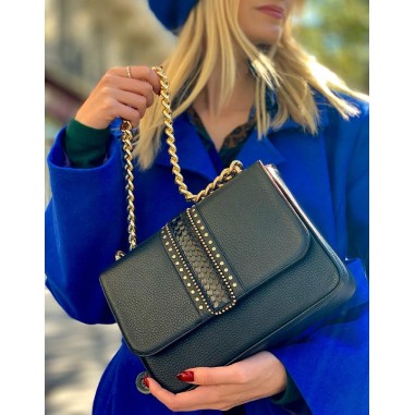 Small black leather bag with rivets...