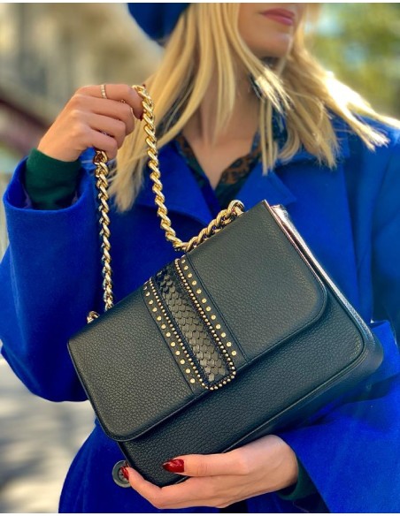 Small black leather bag with rivets Flaminia