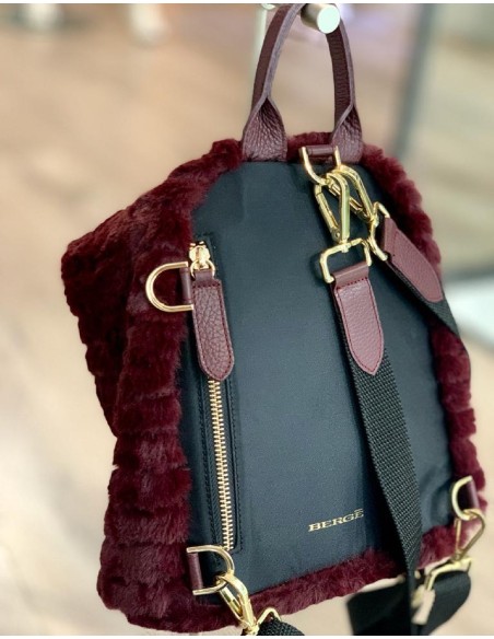 Sac à dos en éco fourrure bordeaux Angela