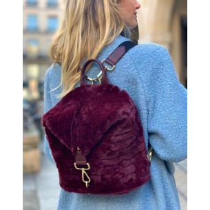 Sac à dos en éco fourrure bordeaux Angela 2