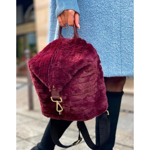 Sac à dos en éco fourrure bordeaux Angela