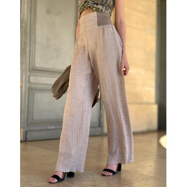 Pantalon taille haute fluide beige Anie