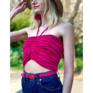 Top brassière drapé en jersey fuchsia Ely