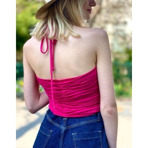 Top brassière drapé en jersey fuchsia Ely 2