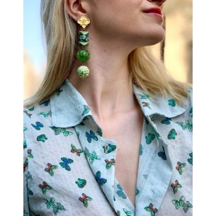 Boucles d'oreilles longues vertes à clip Gioia