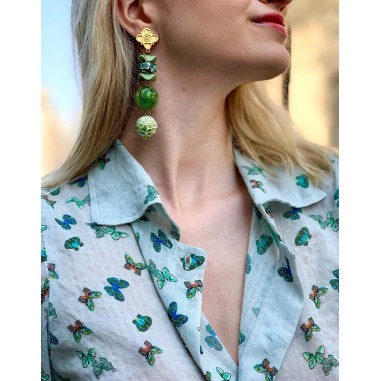 Boucles d'oreilles longues vertes à...