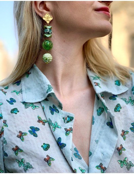 Boucles d'oreilles longues vertes à clip Gioia