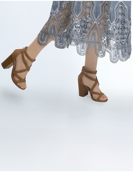 Jupe longue en coton bleu jean Léonie