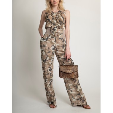 Haut jabot imprimé camouflage Malika