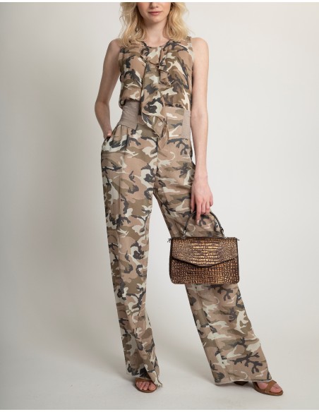 Haut jabot imprimé camouflage Malika