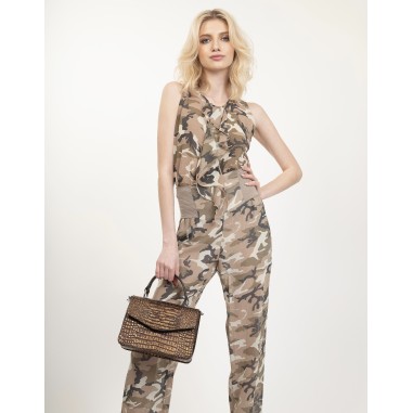 Haut jabot imprimé camouflage Malika