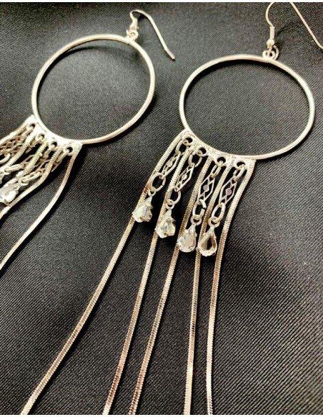 Boucles d'oreilles pendantes en acier et cristal Joy