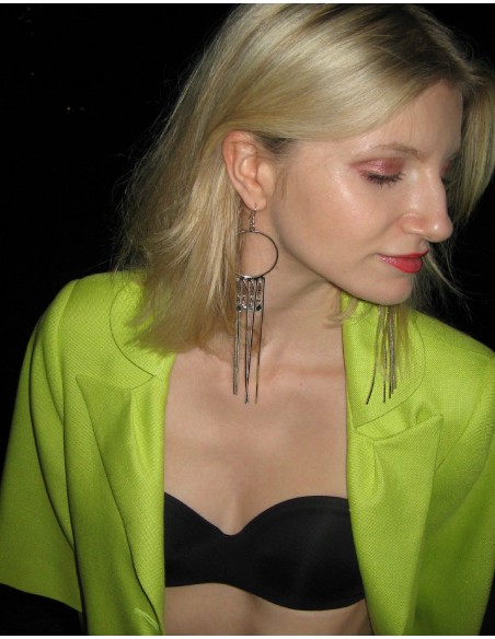 Boucles d'oreilles pendantes en acier et cristal Joy