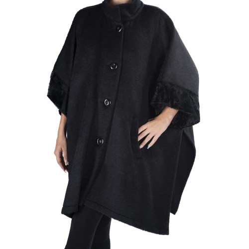 Poncho en laine noir Tea