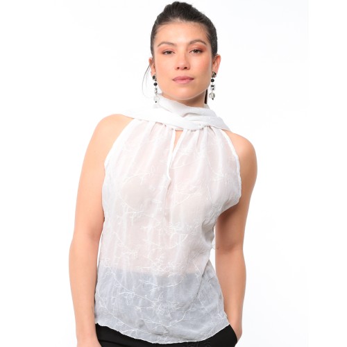 White lavaliere collar top Fiona