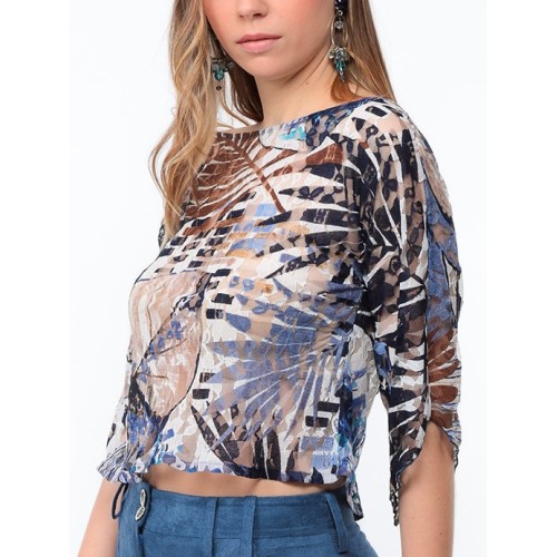 Blue lace top printed Corinne