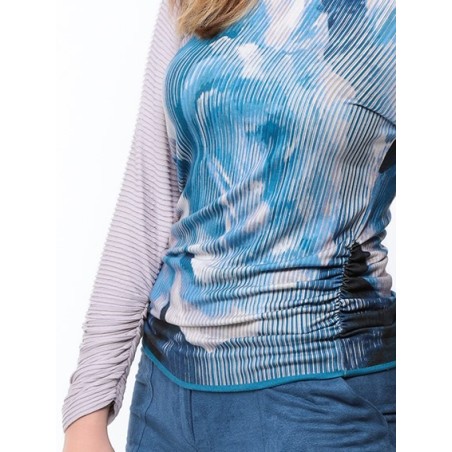 Pull imprimé bleu et parme