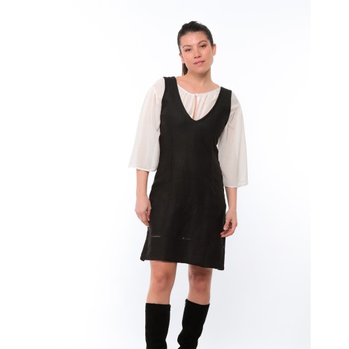 Robe trapèze brodé noir Laura