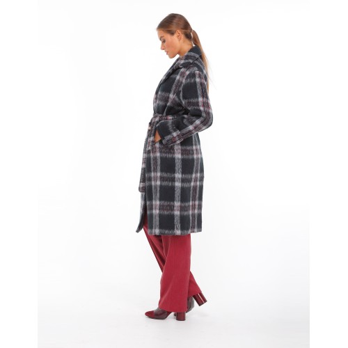 Manteau long à carreaux Lio