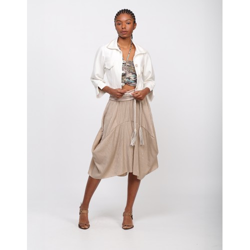 Ely print draped bralette top