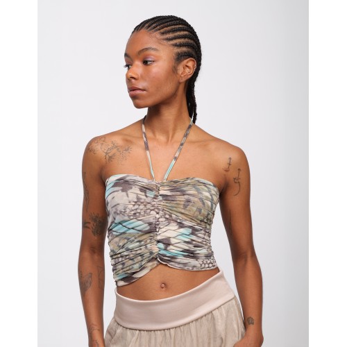 Ely print draped bralette top