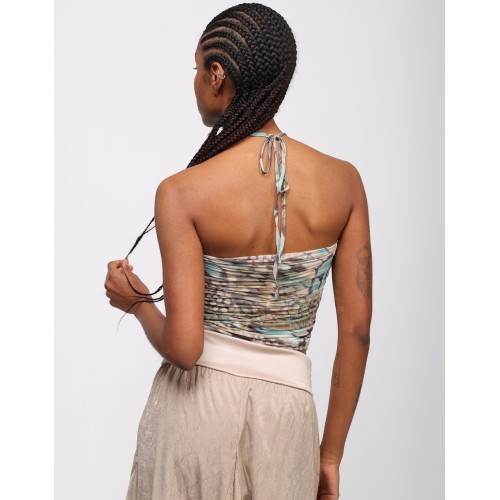 Ely print draped bralette top