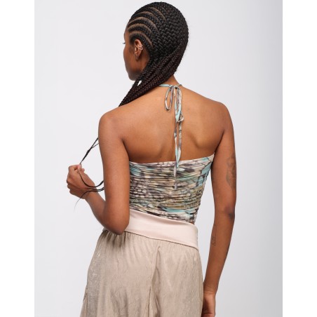 Ely print draped bralette top