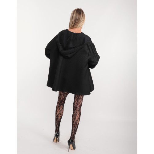 Black silk double face cape jacket... Black silk double face cape jacket...