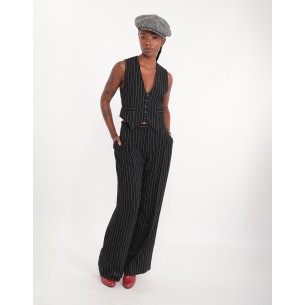 Pantalon large en crêpe rayé Verusca