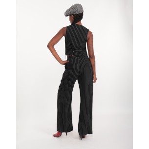 Pantalon large en crêpe rayé Verusca 2