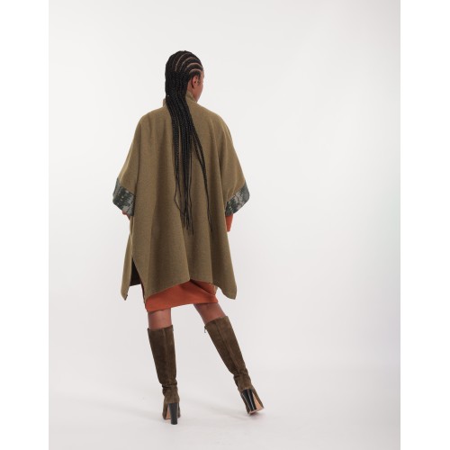 Poncho en tweed vert Tea