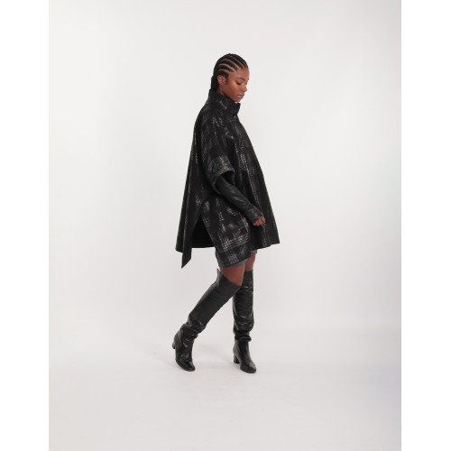 Black Iridescent Wool Poncho Tea