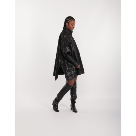 Black Iridescent Wool Poncho Tea