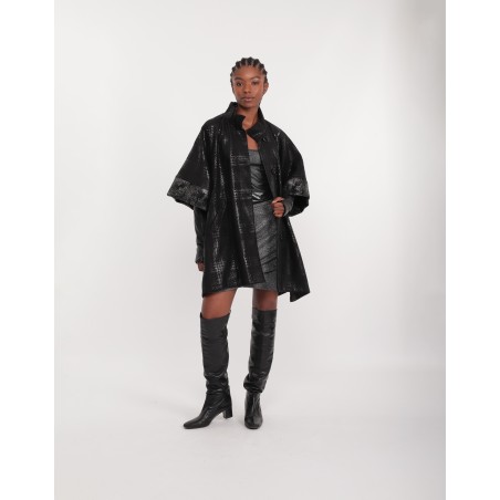 Black Iridescent Wool Poncho Tea