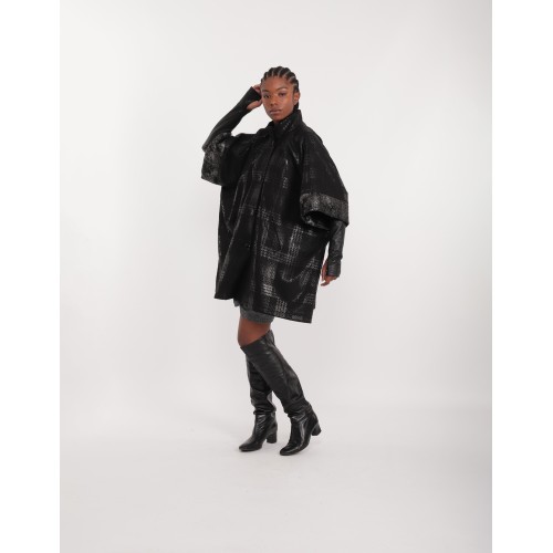 Black Iridescent Wool Poncho Tea